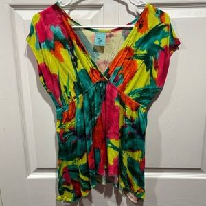 H.I.P. Women’s Short Sleeve Multicolor Floral Shirt Top - size M